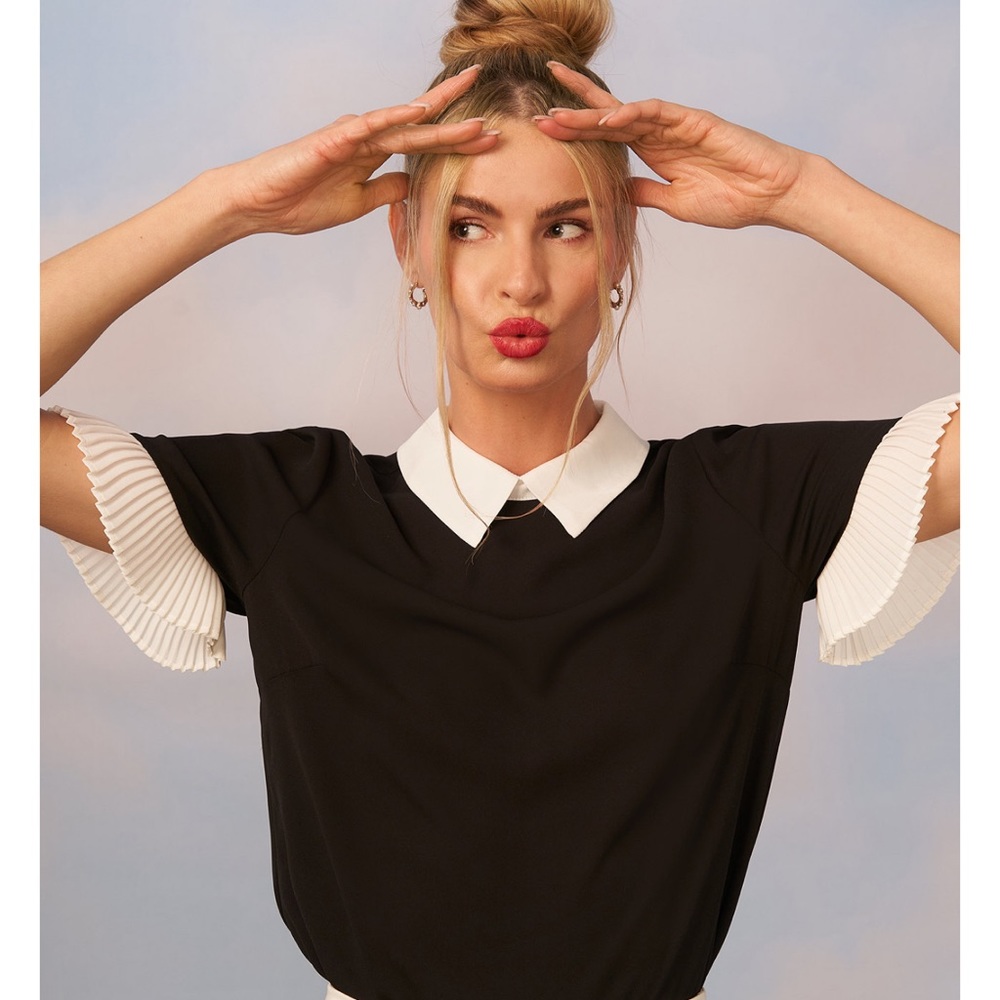 Cece black top with white Peter Pan collar